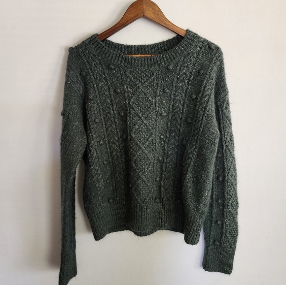 Old Navy Sweaters - Old Navy Green Marled Pom-Pom Sweater size M